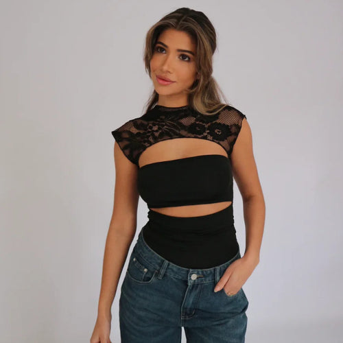 Damen Elegantes Oberteil mit Spitzendetails und Cut-Outs Drune