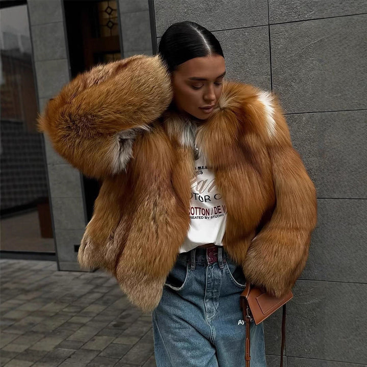 Damen Boxy-Kurzmantel im Multi-Layer Fauxfur-Look mit voluminösen Ärmeln Drune