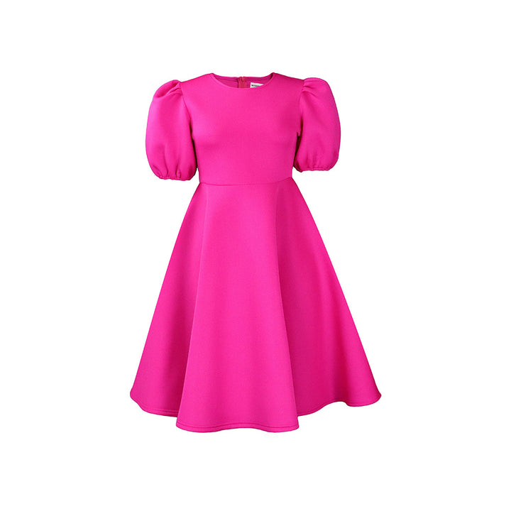 Damen Midikleid mit voluminösen Puffärmeln und schwingendem Rock Drune