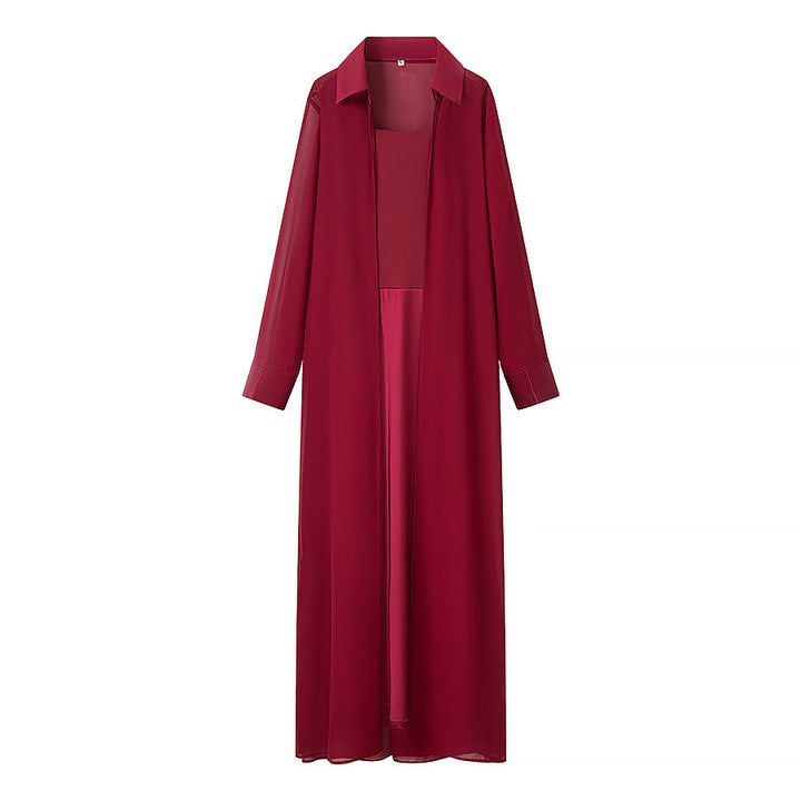 Damen Langer Chiffon-Überwurfmantel mit integriertem Cami-Kleid Drune