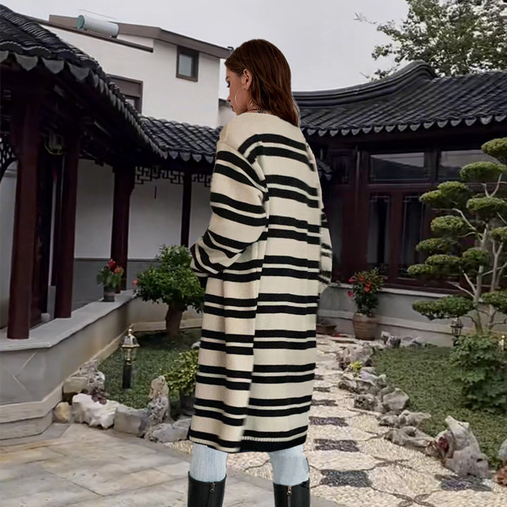 Damen Länger gestrickter Cardigan mit modernen Streifendetails Drune
