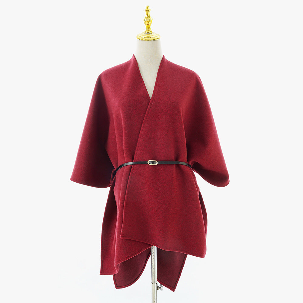 Damen Oversize-Capeponcho mit Wickeloptik und V-Ausschnitt Drune