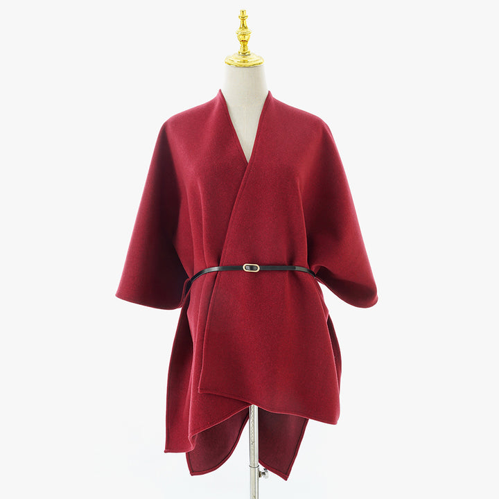 Damen Oversize-Capeponcho mit Wickeloptik und V-Ausschnitt Drune