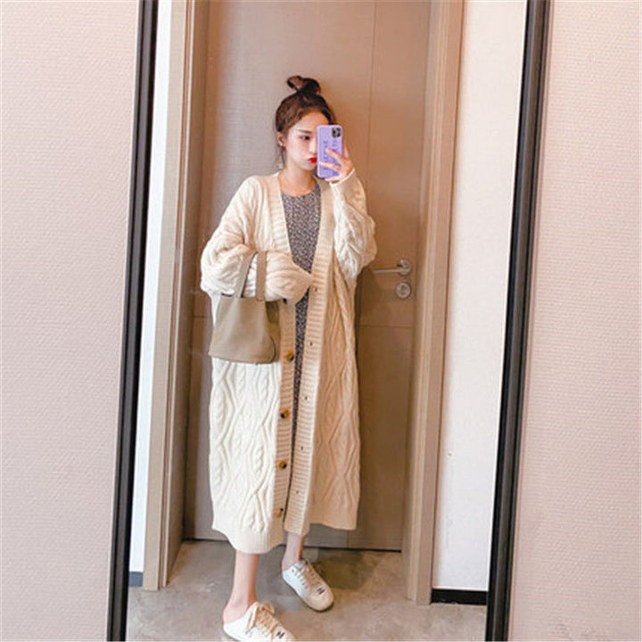 Damen Grobstrick-Cardigan mit XL-Knopfverzierung und lässiger Oversized-Passform Drune