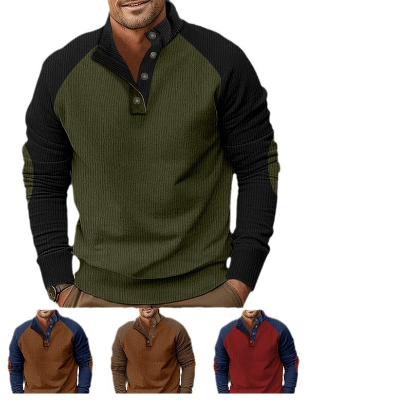 Herren Warmer Waffelstruktur-Henleypullover mit Kontrast-Raglanärmeln & Stehkragen Drune