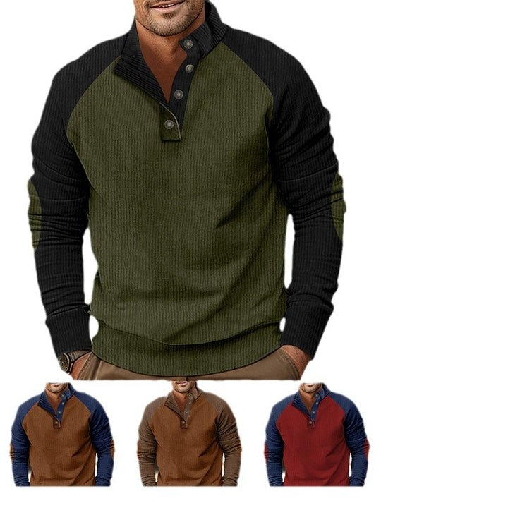 Herren Warmer Waffelstruktur-Henleypullover mit Kontrast-Raglanärmeln & Stehkragen Drune