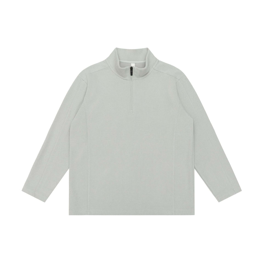Unisex Waffelstruktur-Halbzippullover mit Troyerkragen und Relaxed‑Fit Drune
