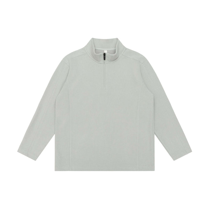 Unisex Waffelstruktur-Halbzippullover mit Troyerkragen und Relaxed‑Fit Drune