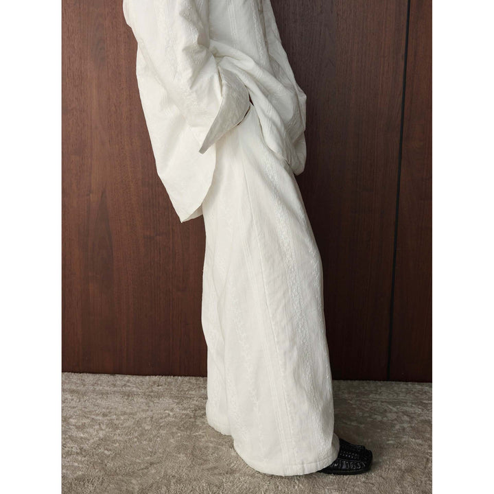 Damen Weite High‑Waist Leinenoptik‑Schlaghose mit elastischem Bund und seitlichen Eingrifftaschen Drune