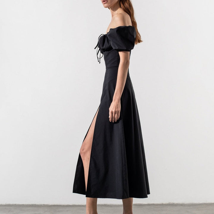 Damen Maxikleid mit schulterfreiem Design und voluminösen Puffärmeln Drune