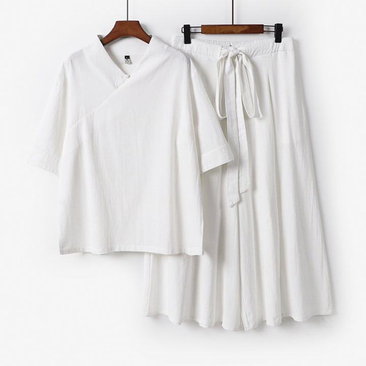 Damen Weites Kimono-Loungewear-Set mit V-Ausschnitt und Culotte-Hose Drune