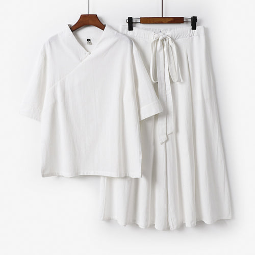 Damen Weites Kimono-Loungewear-Set mit V-Ausschnitt und Culotte-Hose Drune