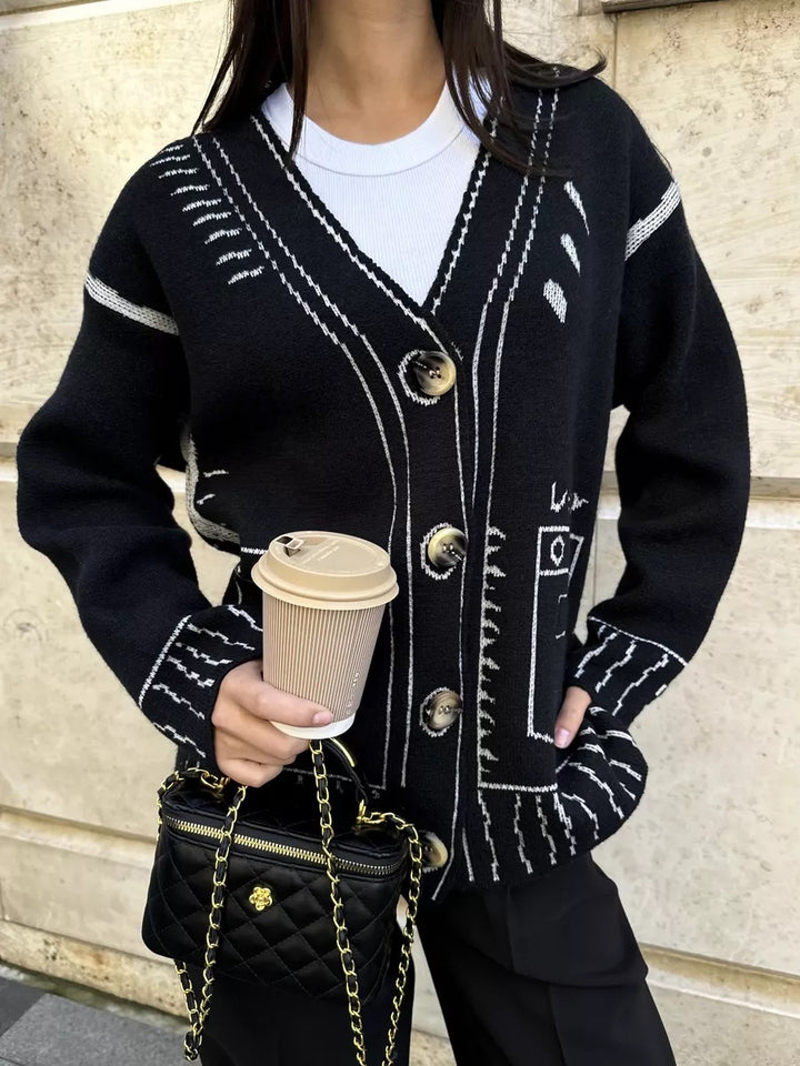 Damen lässige Strickjacke mit grafischem Muster Drune
