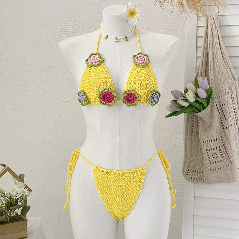 Damen Elegantes Häkel-Bikini-Set mit floralen Applikationen Drune