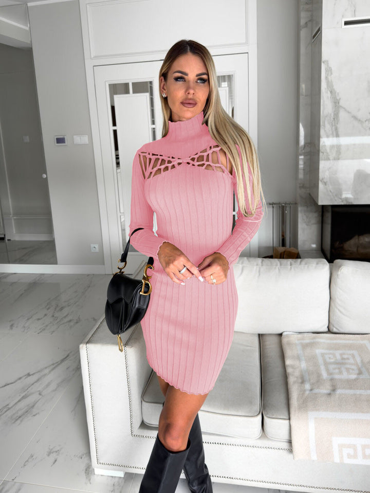 Damen figurbetontes Strickkleid mit markantem Ausschnitt Drune