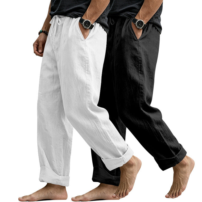 Herren Weite Komfort-Freizeithose aus Leinenmix mit Tunnelzug, Eingrifftaschen und Umschlag Drune