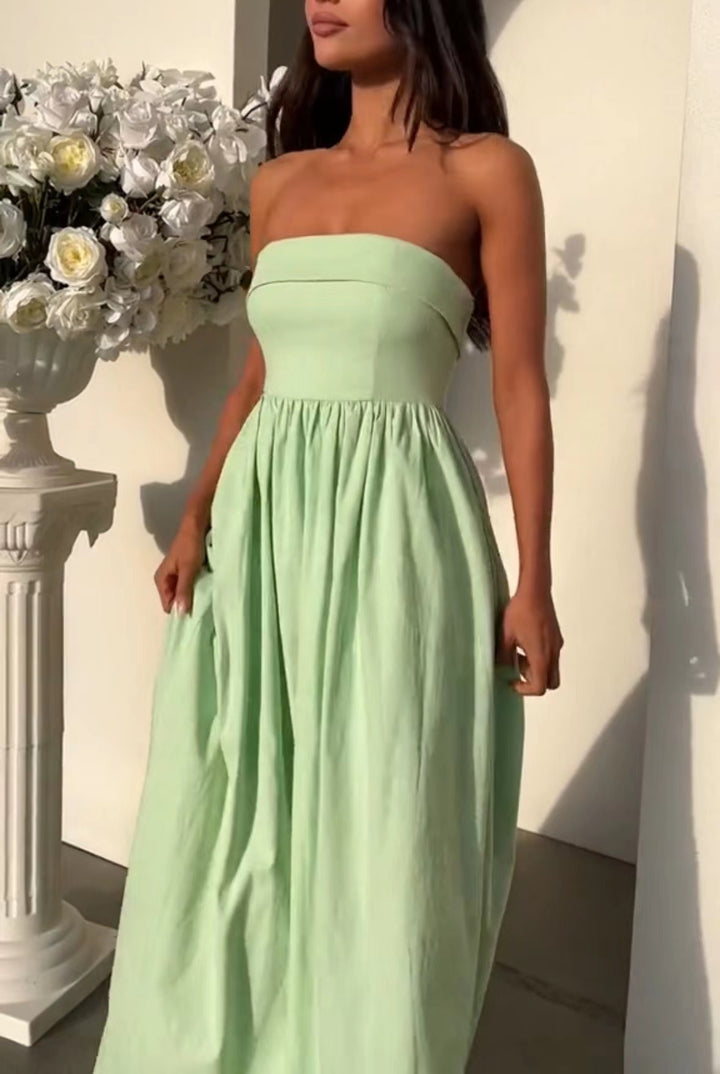 Damen Elegantes Bustier-Maxikleid mit fließendem Rock Drune