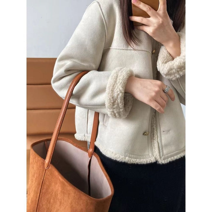 Damen Modische Jacke mit teddyähnlichem Futter Drune
