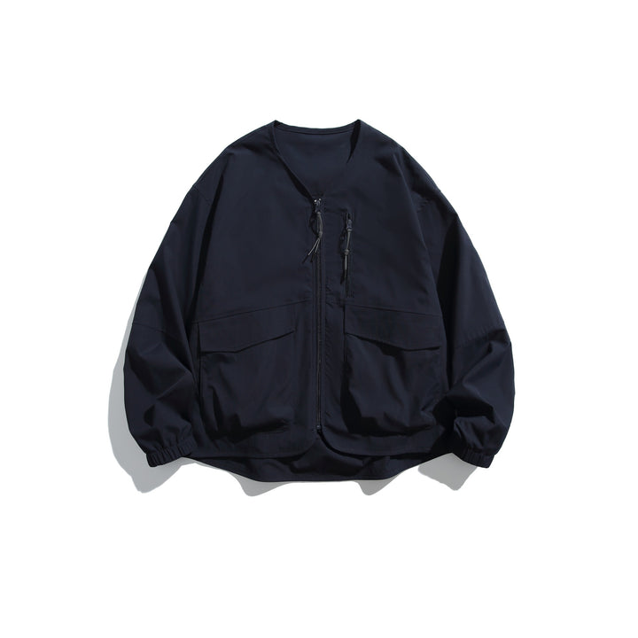 Herren Kurzblouson mit V‑Ausschnitt, zweiwege Reißverschlüssen und Utility‑Taschen Drune