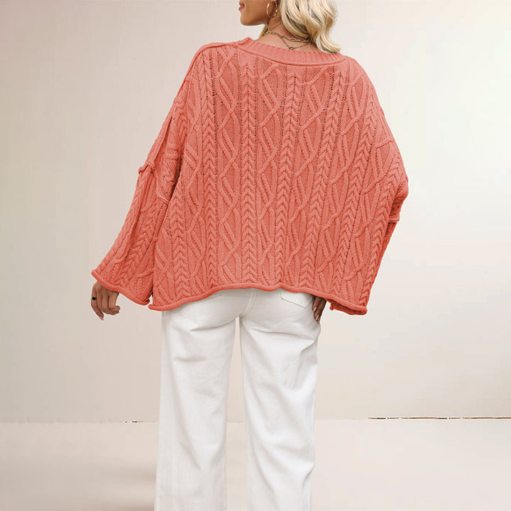 Damen lässiger Strickpullover mit weitem Schnitt und eleganten Zopfmuster Drune