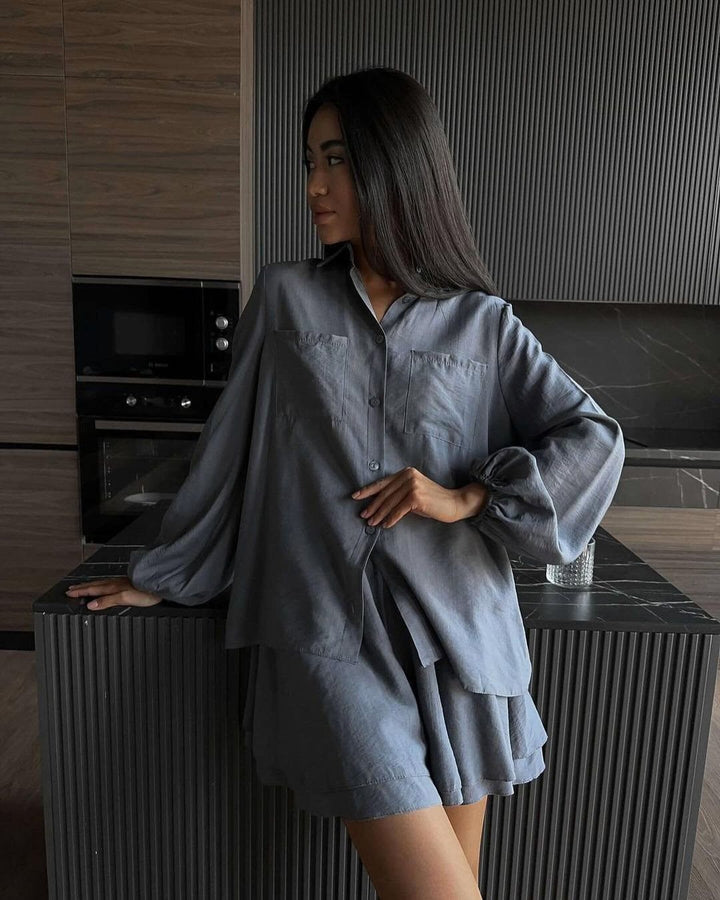Damen modischer Jumpsuit mit schickem Knoten und lockeren Ärmeln Drune
