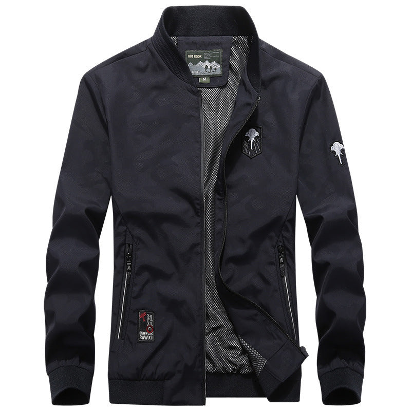 Herren Leichter Urbaner Windbreaker-Blouson mit Mesh-Innenfutter, Stick-Patches und Reißverschlusstaschen Drune