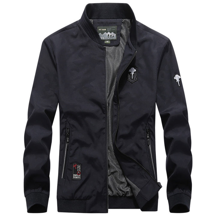 Herren Leichter Urbaner Windbreaker-Blouson mit Mesh-Innenfutter, Stick-Patches und Reißverschlusstaschen Drune