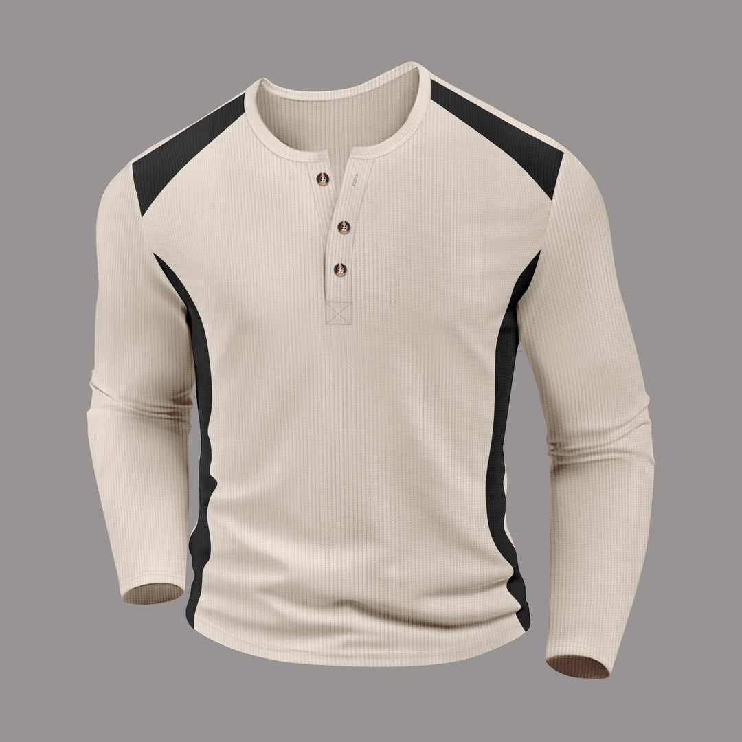 Herren Langarm-Henley-Shirt aus atmungsaktivem Material mit Kontrastdetails Drune