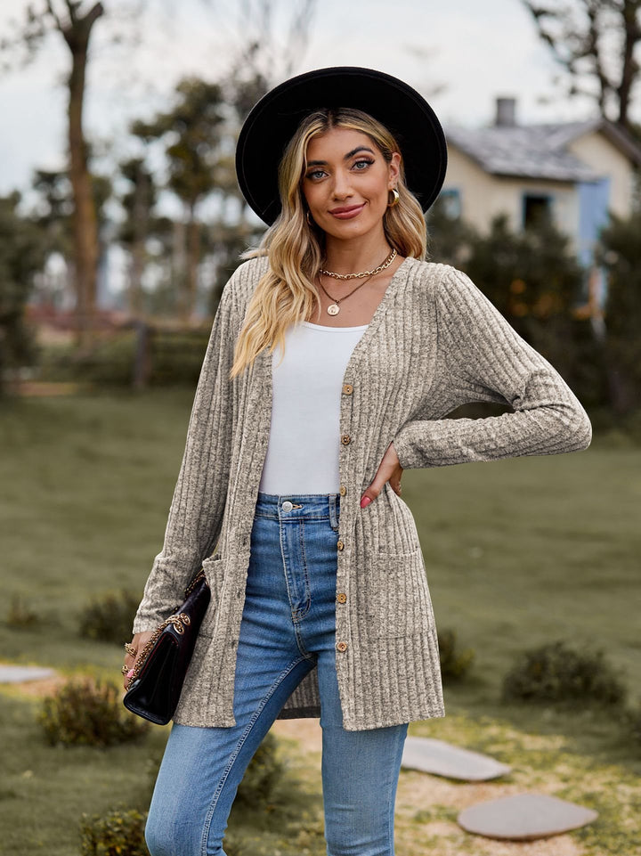 Damen lässiger Strickcardigan mit Knopfdetails und praktischen Taschen Drune