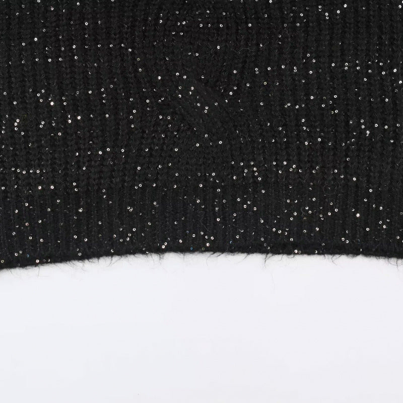 Damen Glitzernder Oversize Strickpullover mit Reverskragen und Paillettenbesatz Drune