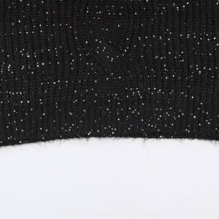 Damen Glitzernder Oversize Strickpullover mit Reverskragen und Paillettenbesatz Drune