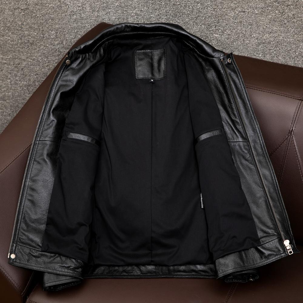 Herren Overshirt-Lederjacke mit Brusttaschen und verdecktem Reißverschluss Drune