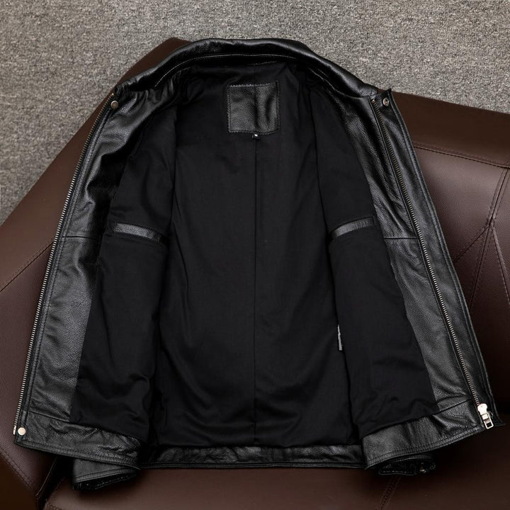 Herren Overshirt-Lederjacke mit Brusttaschen und verdecktem Reißverschluss Drune