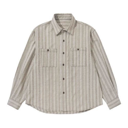 Herren lockeres gestreiftes Overshirt im Hemdjacken‑Stil mit Brusttaschen und abgerundetem Saum Drune