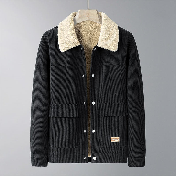 Herren Cordjacke mit Teddyfutter, Hemdkragen & Druckknopffront Drune