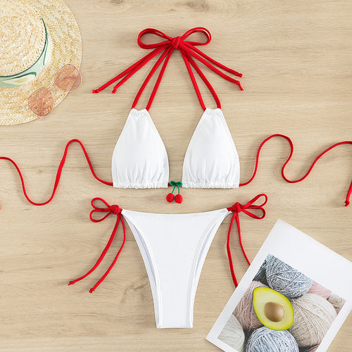 Damen Triangel-Bikini mit verspielten Krawatten und fruchtigem Detail Drune