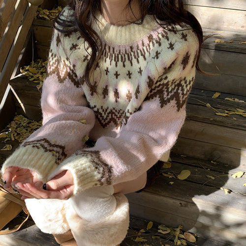 Damen Grobstrickpullover mit traditionellem Muster und weichem Material Drune