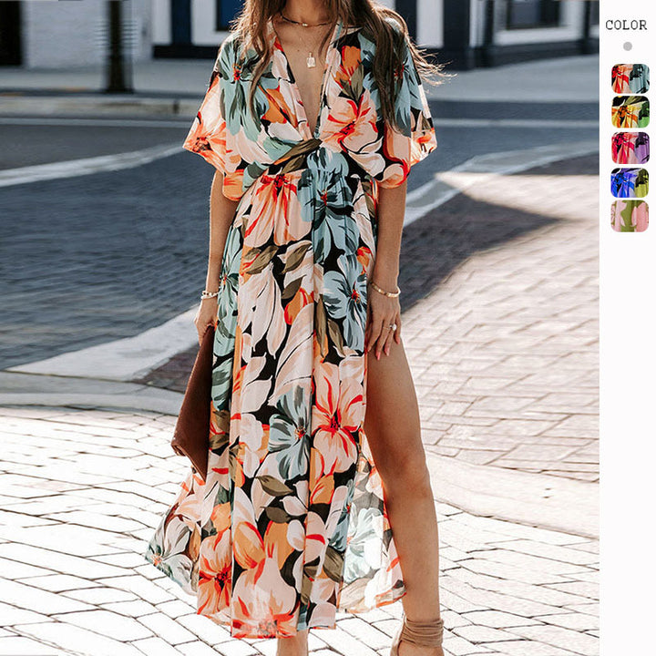 Damen Maxikleid mit fließendem Schnitt und floralem Design Drune