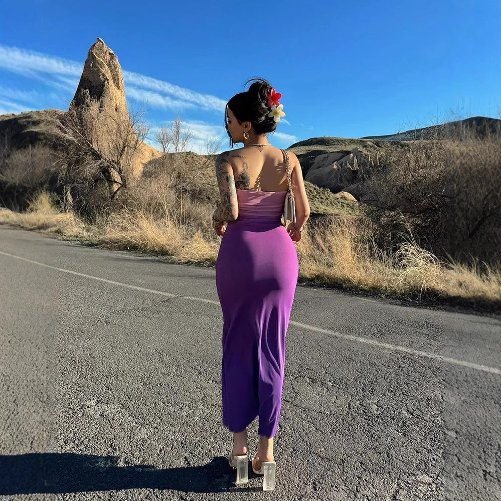 Damen elegantes trägerloses Maxikleid mit Farbverlauf Drune