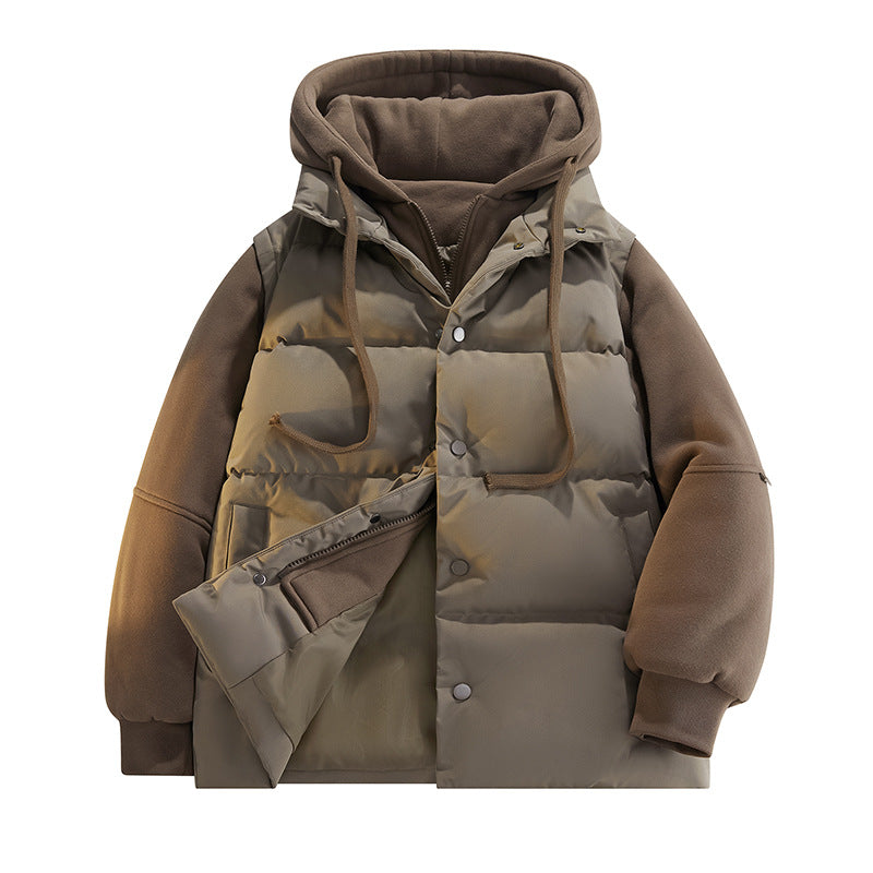 Herren Hybrid-Steppjacke mit Fleeceärmeln, Kapuze und verdecktem Druckknopfverschluss Drune