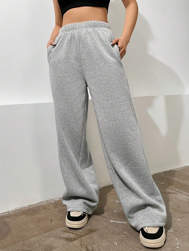 Damen nan weite Loungehose aus French Terry mit hohem Komfortbund, seitlichen Eingrifftaschen und fließendem Bein Drune