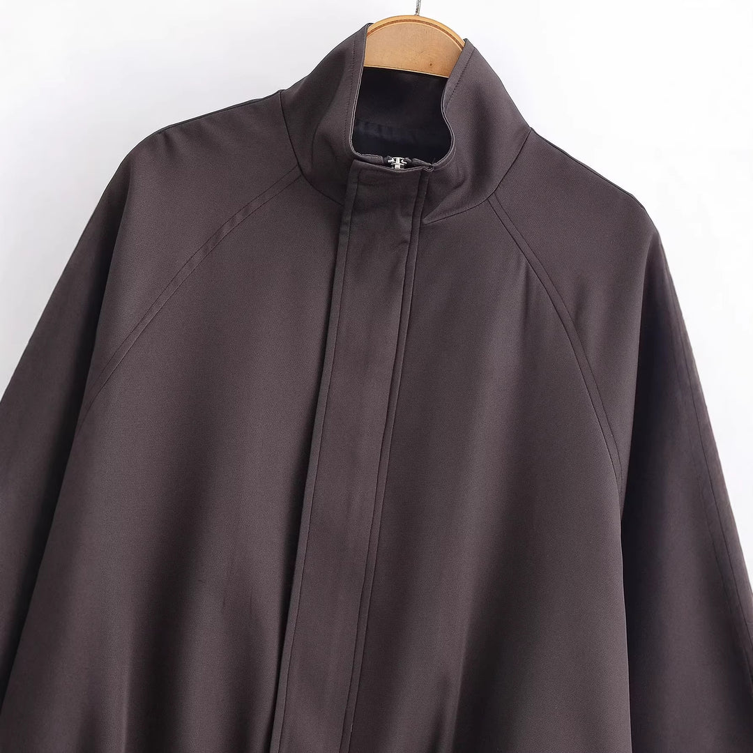 Damen Leichte Oversize-Bomberjacke mit Stehkragen, Raglanärmeln und elastischem Saum Drune