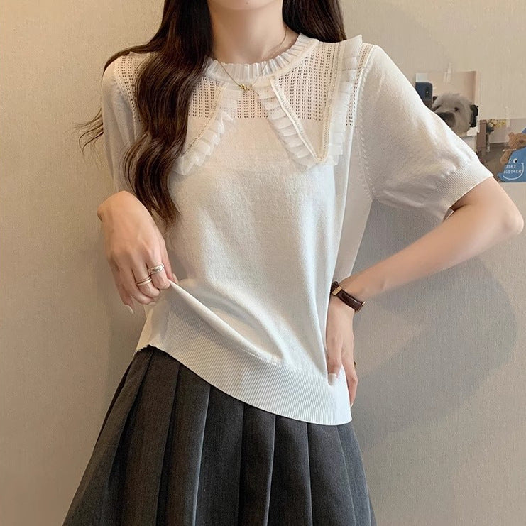 Damen Elegantes Strickoberteil mit dekorativem Rüschensaum und atmungsaktivem Design Drune