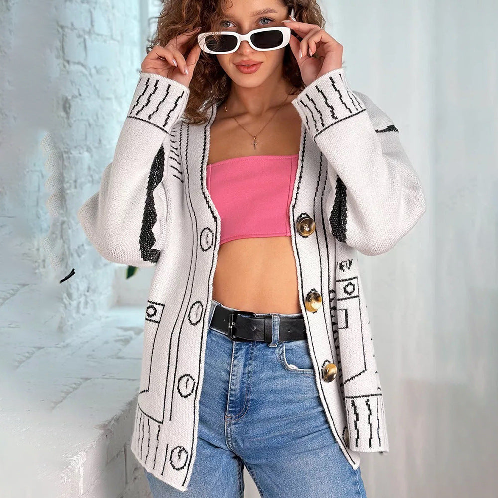 Damen Strickjacke mit asymmetrischem Design und kontrastierenden Knöpfen Drune
