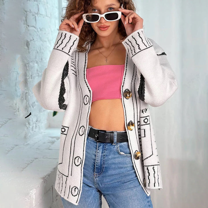 Damen Strickjacke mit asymmetrischem Design und kontrastierenden Knöpfen Drune