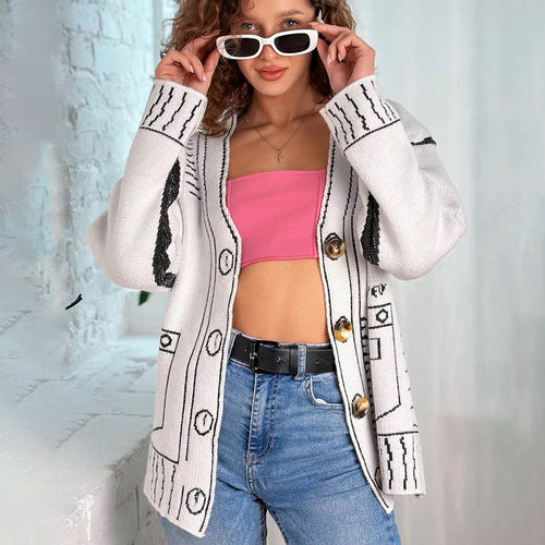 Damen Strickjacke mit asymmetrischem Design und kontrastierenden Knöpfen Drune