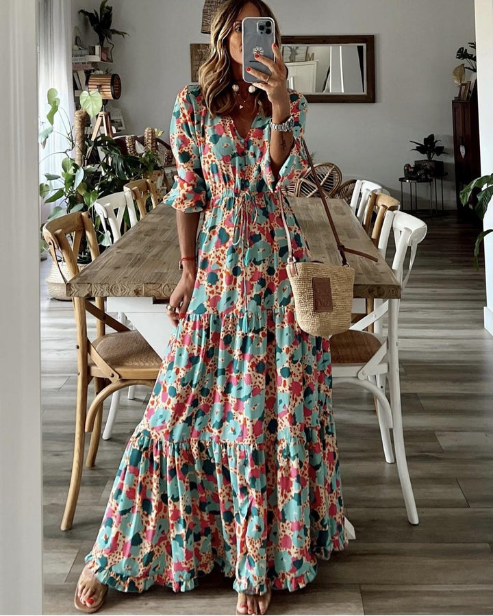 Damen Maxikleid mit feinem Paisleymuster und eleganter Knopfleiste Drune