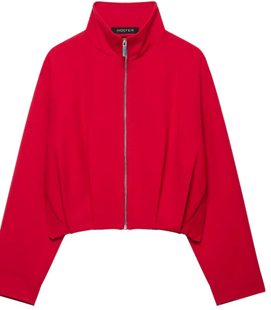 Damen Taillenkurze Zip‑Jacke mit Stehkragen und ballonförmigen Ärmeln Drune