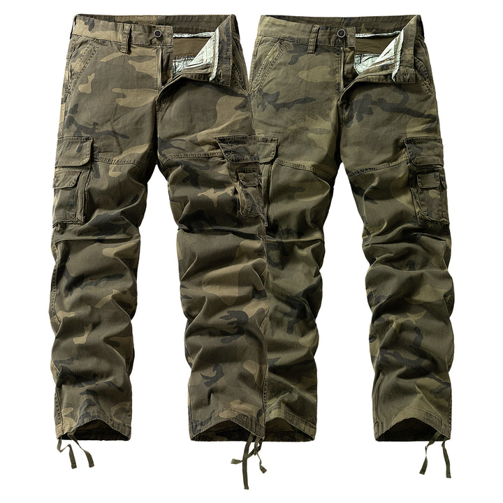 Herren Cargo-Hose mit Camouflage-Muster, Relaxed-Fit, Mehrfach-Taschen und Kordelzug am Saum Drune