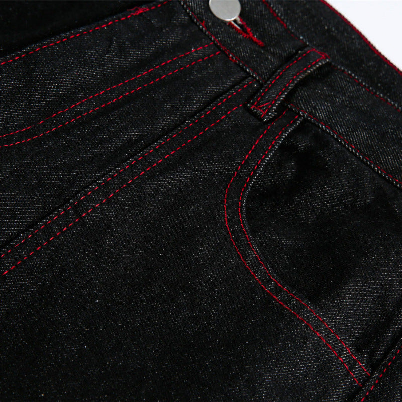 Damen Weite High‑Waist Denim‑Hose im Utility‑Look mit Kontrastnähten Drune